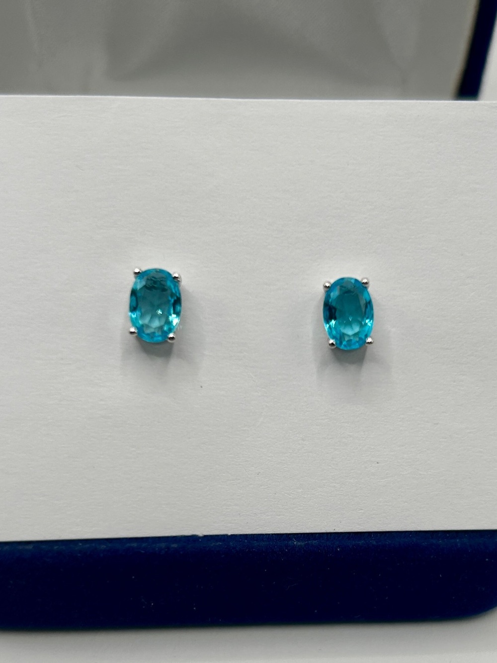 Blue Oval Gemstone Stud Earrings - Women Jewelry